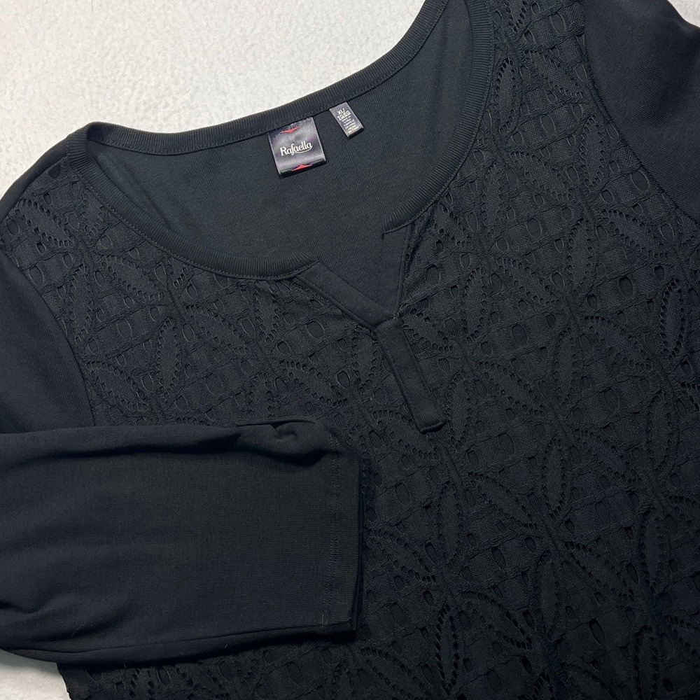 Rafaella Black Long Sleeve Textured Eyelet Top XL Pullover Blouse Gothic Stylish - Picture 7 of 8